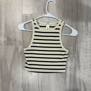 H&M Cream and Black Halter Sleeveless Crop Tank Top